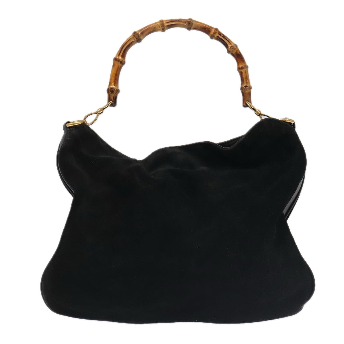 GUCCI Bamboo Hand Bag Suede Leather 2way Black Gold 001 3444 1638 ep6584