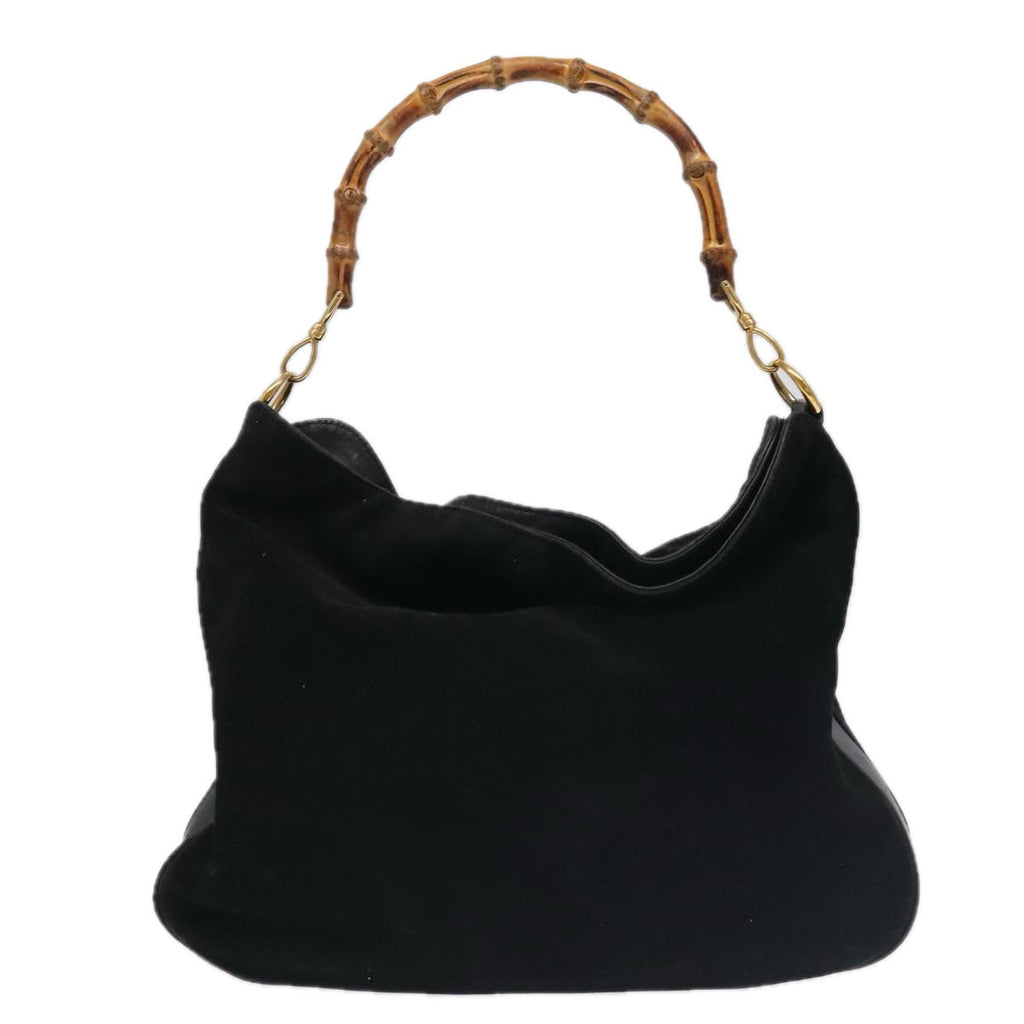 GUCCI Bamboo Hand Bag Suede Leather 2way Black Gold 001 3444 1638 ep6584