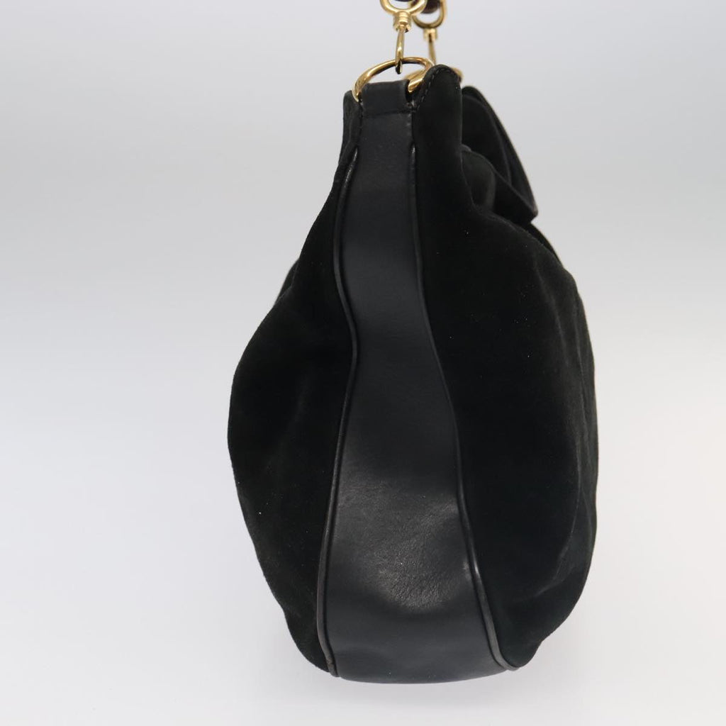 GUCCI Bamboo Hand Bag Suede Leather 2way Black Gold 001 3444 1638 ep6584