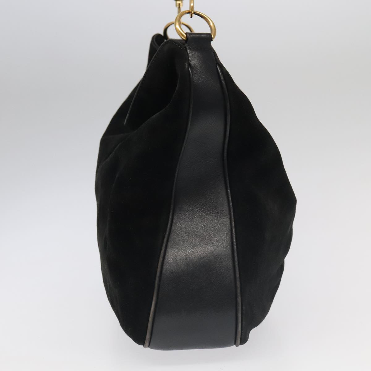 GUCCI Bamboo Hand Bag Suede Leather 2way Black Gold 001 3444 1638 ep6584