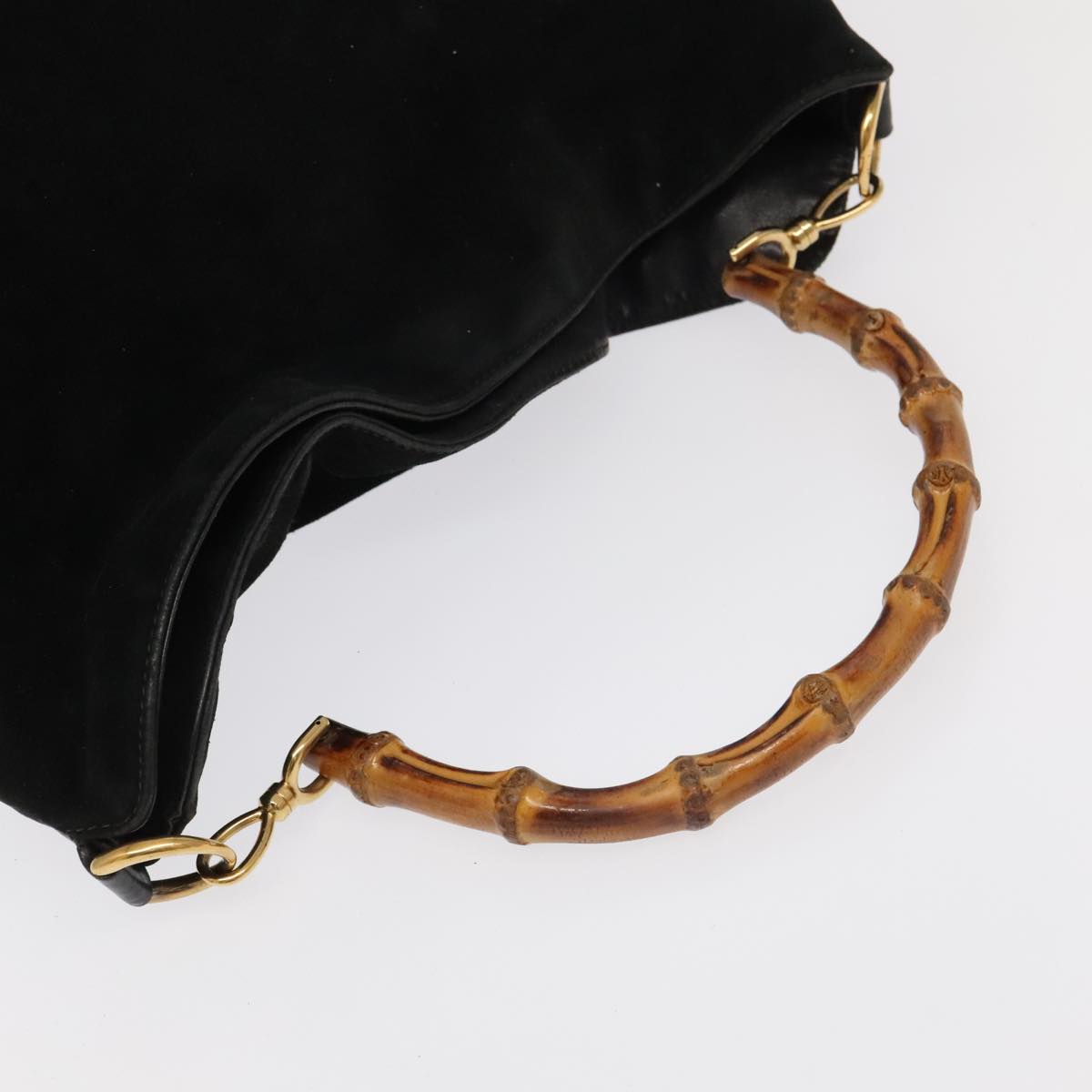 GUCCI Bamboo Hand Bag Suede Leather 2way Black Gold 001 3444 1638 ep6584