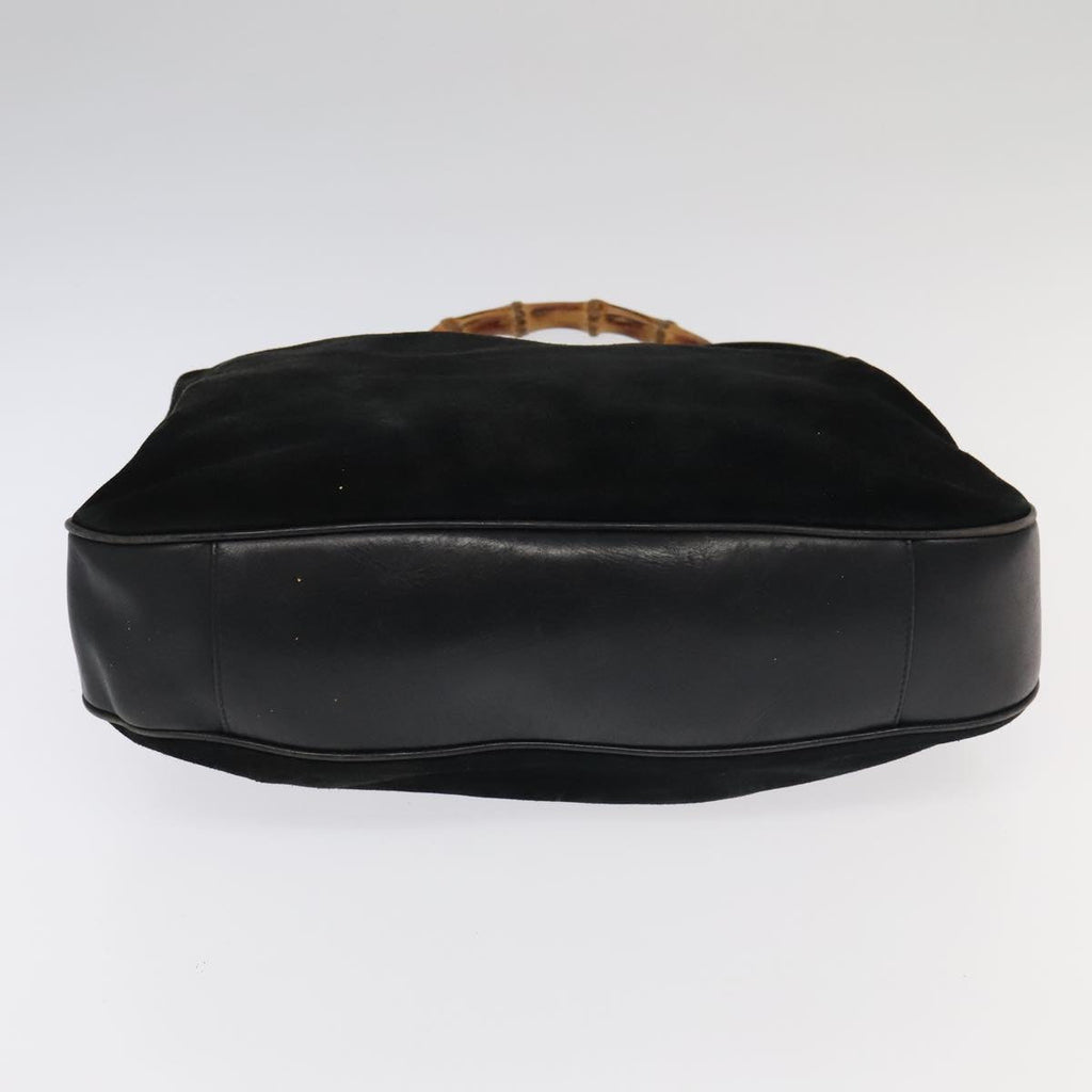 GUCCI Bamboo Hand Bag Suede Leather 2way Black Gold 001 3444 1638 ep6584