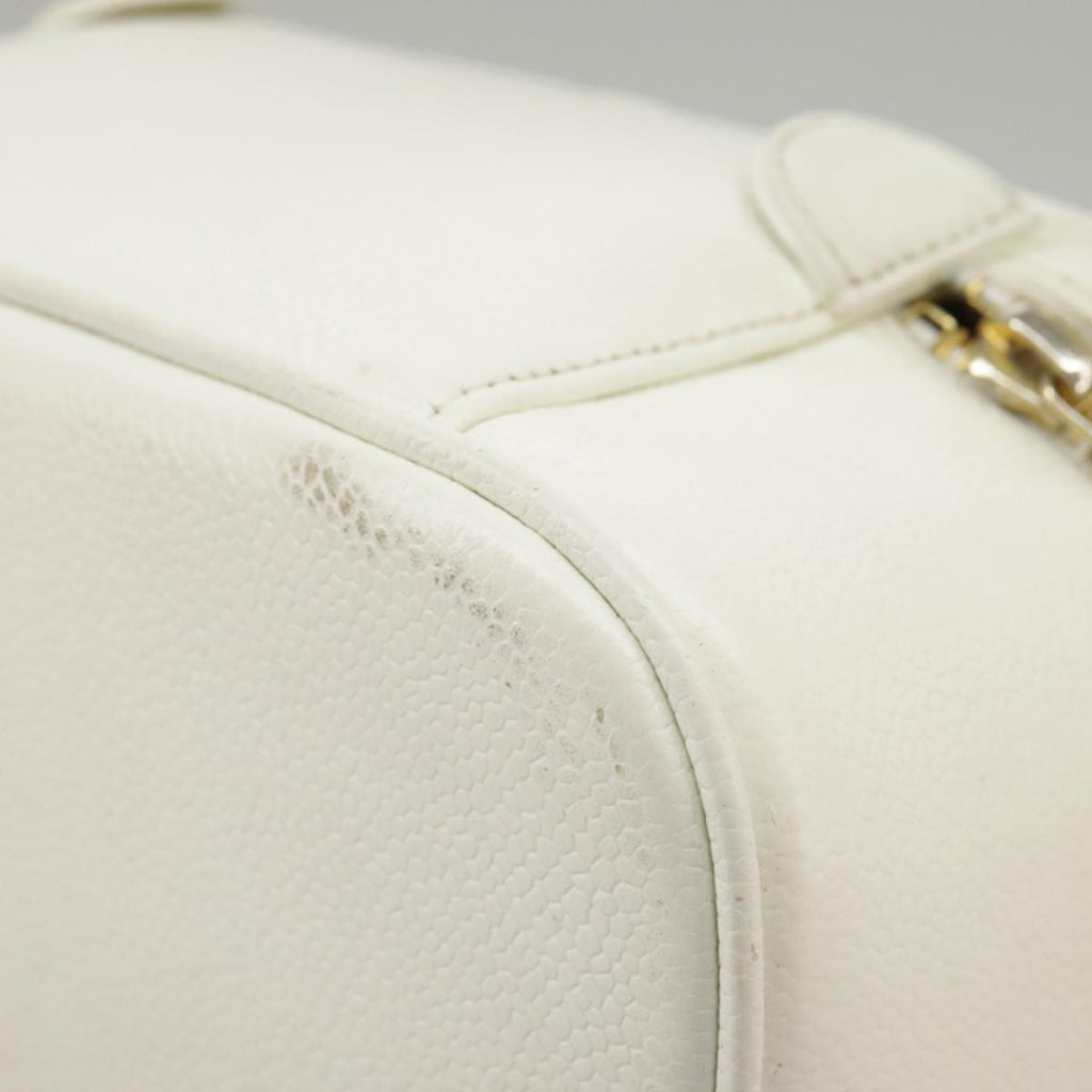 CHANEL COCO Mark vanity Pouch Caviar Skin White Gold CC fm4164