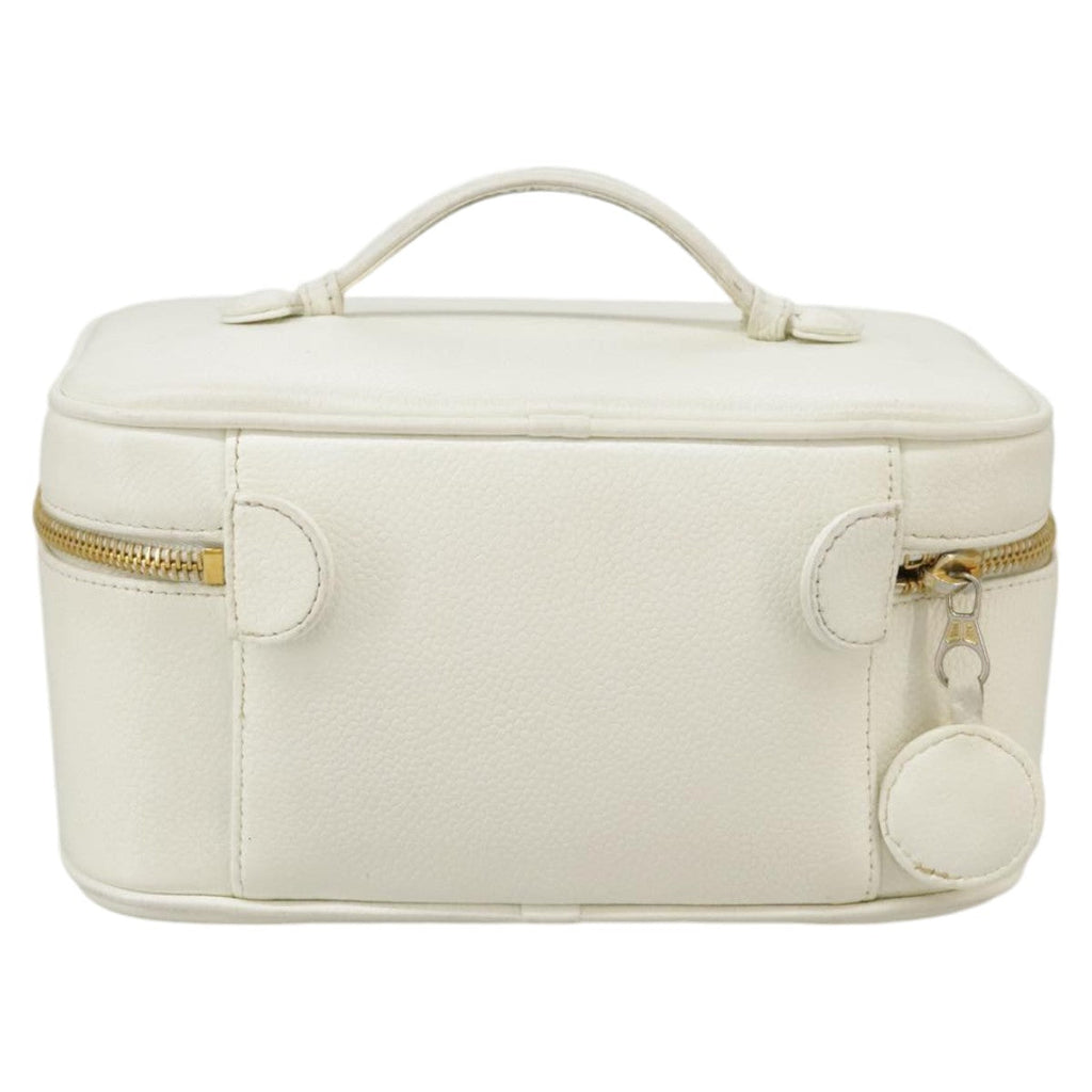 CHANEL COCO Mark vanity Pouch Caviar Skin White Gold CC fm4164