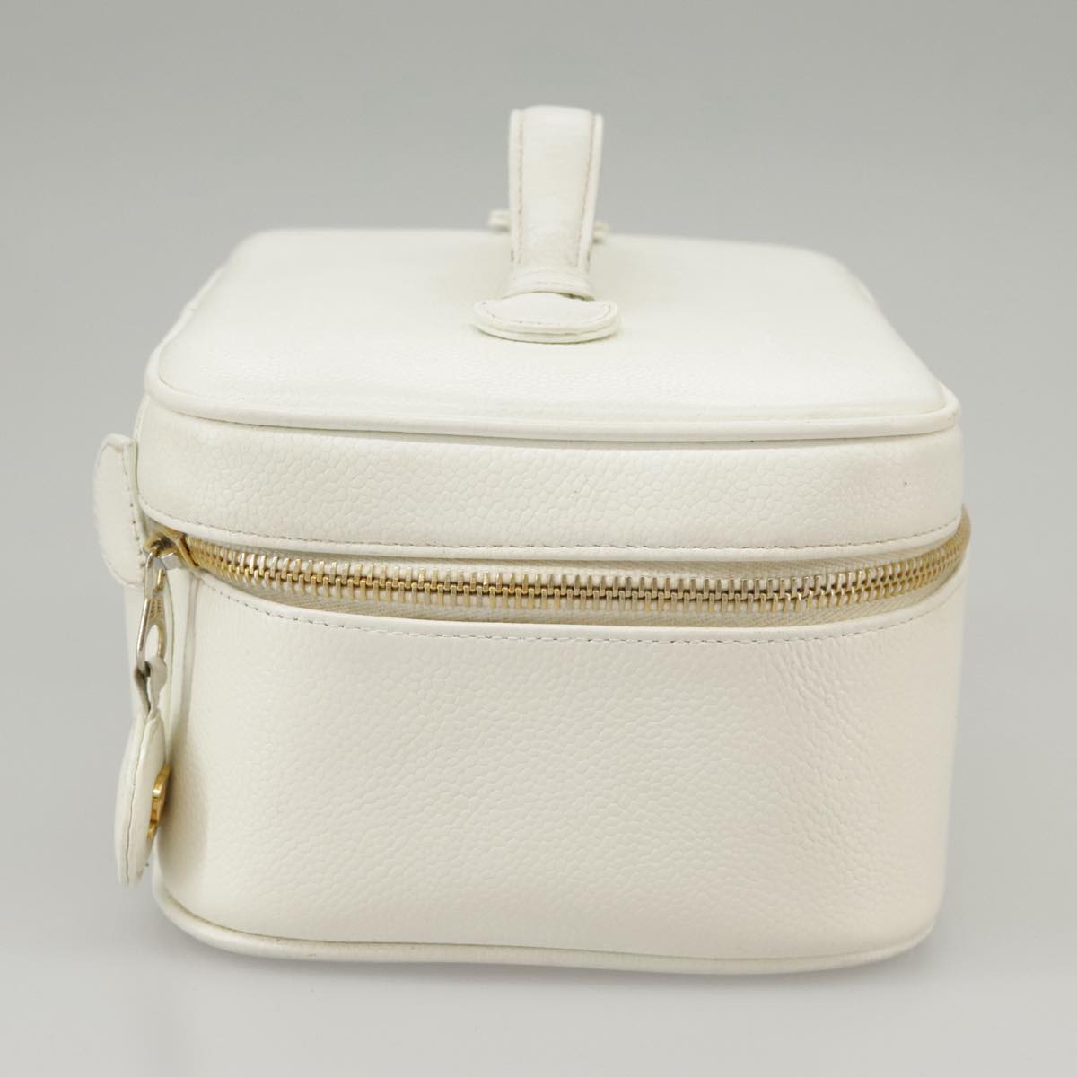 CHANEL COCO Mark vanity Pouch Caviar Skin White Gold CC fm4164