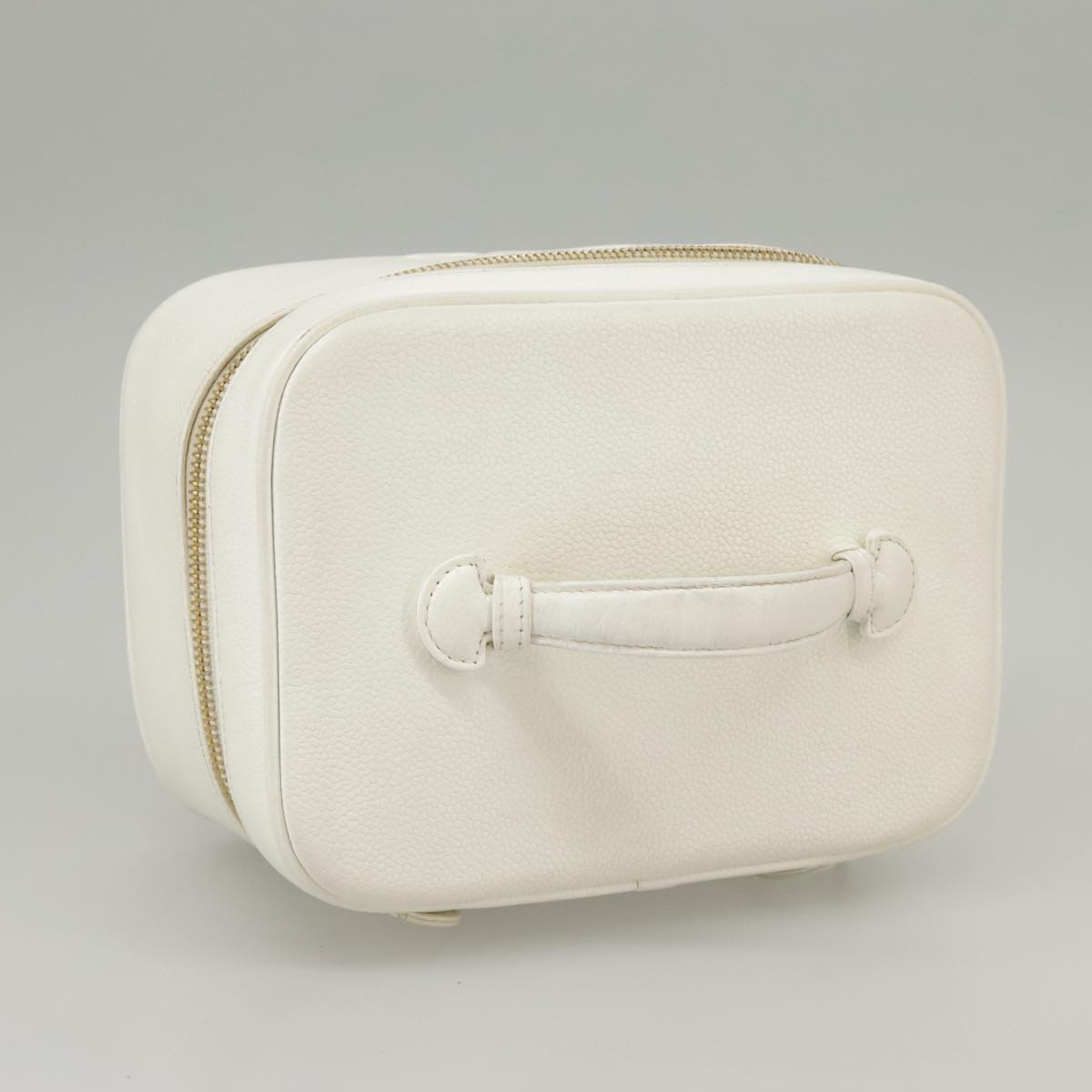 CHANEL COCO Mark vanity Pouch Caviar Skin White Gold CC fm4164