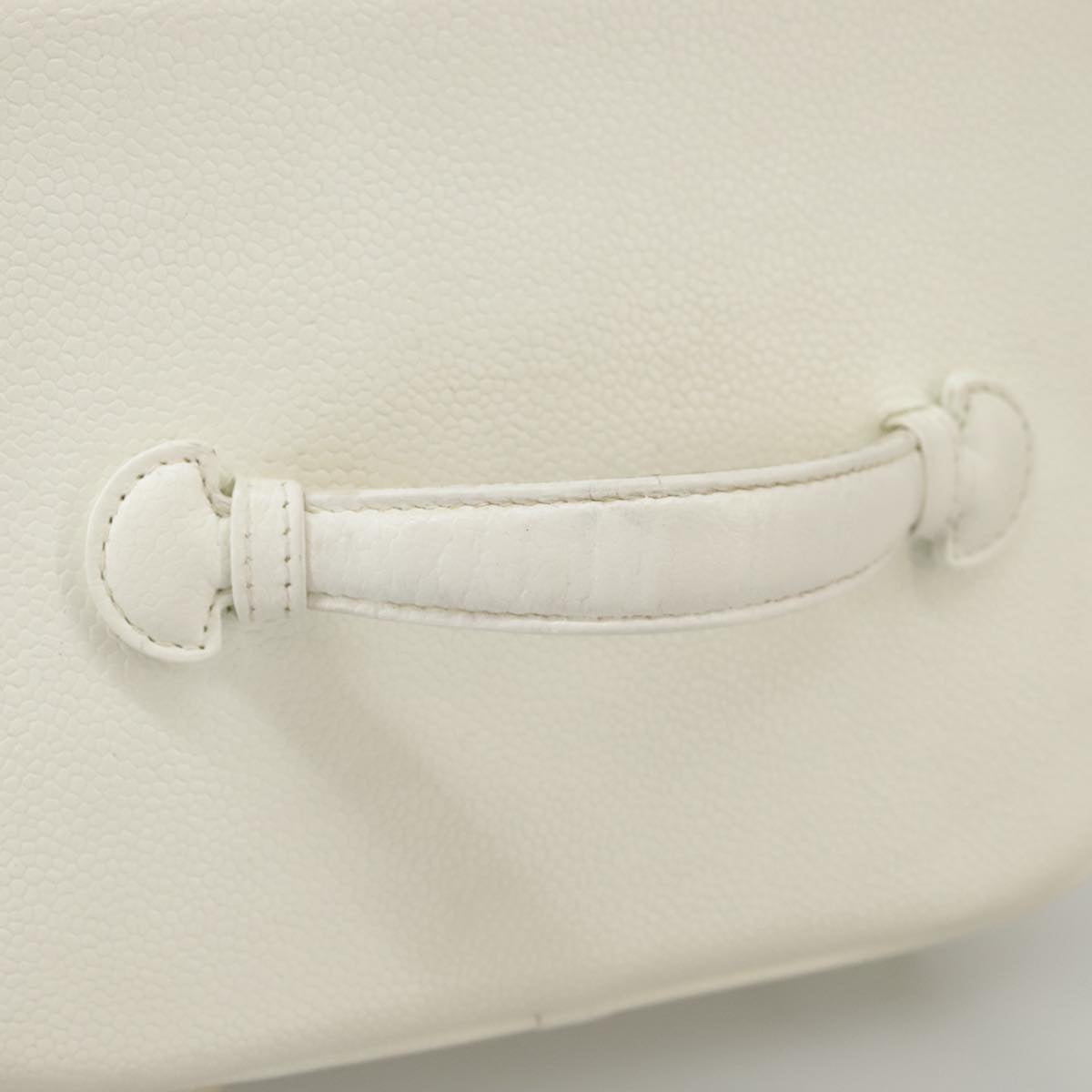 CHANEL COCO Mark vanity Pouch Caviar Skin White Gold CC fm4164