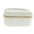 CHANEL Vanity Pouch Caviar Skin White Gold CC fm4190