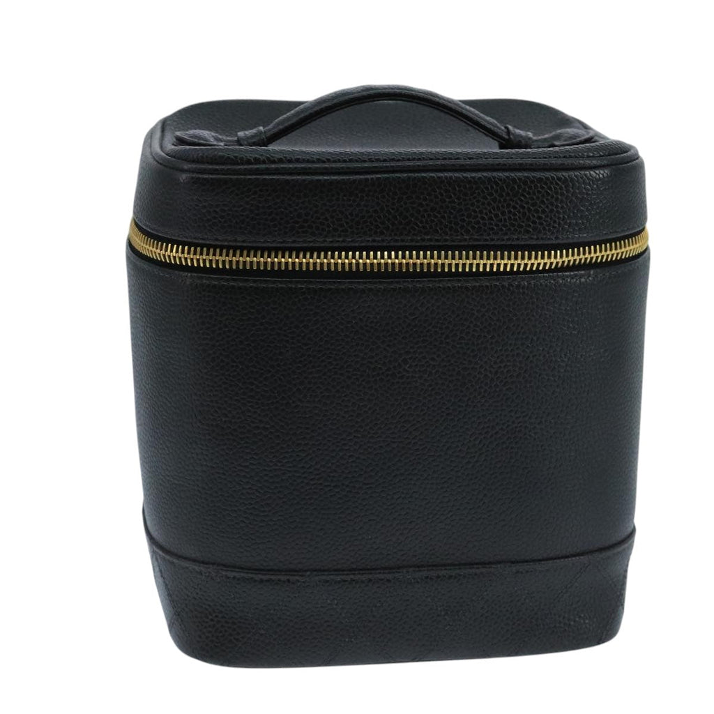 CHANEL Bicolore Vanity Cosmetic Pouch Caviar Skin Black Gold CC fm4192