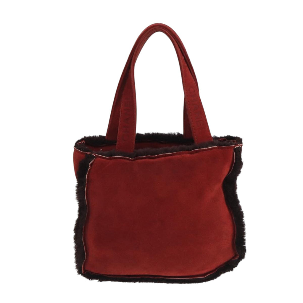 CHANEL Tote Bag Mouton Red Brown CC fm4194