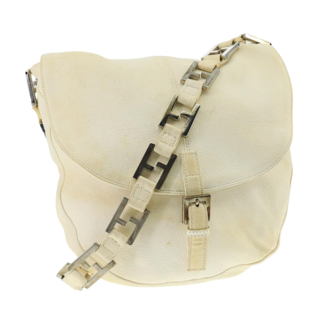 FENDI Chain Shoulder Bag Leather White Silver fm4231