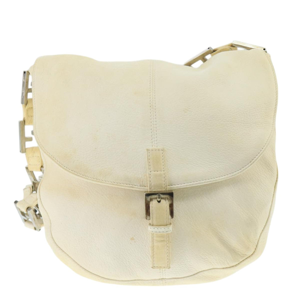 FENDI Chain Shoulder Bag Leather White Silver fm4231