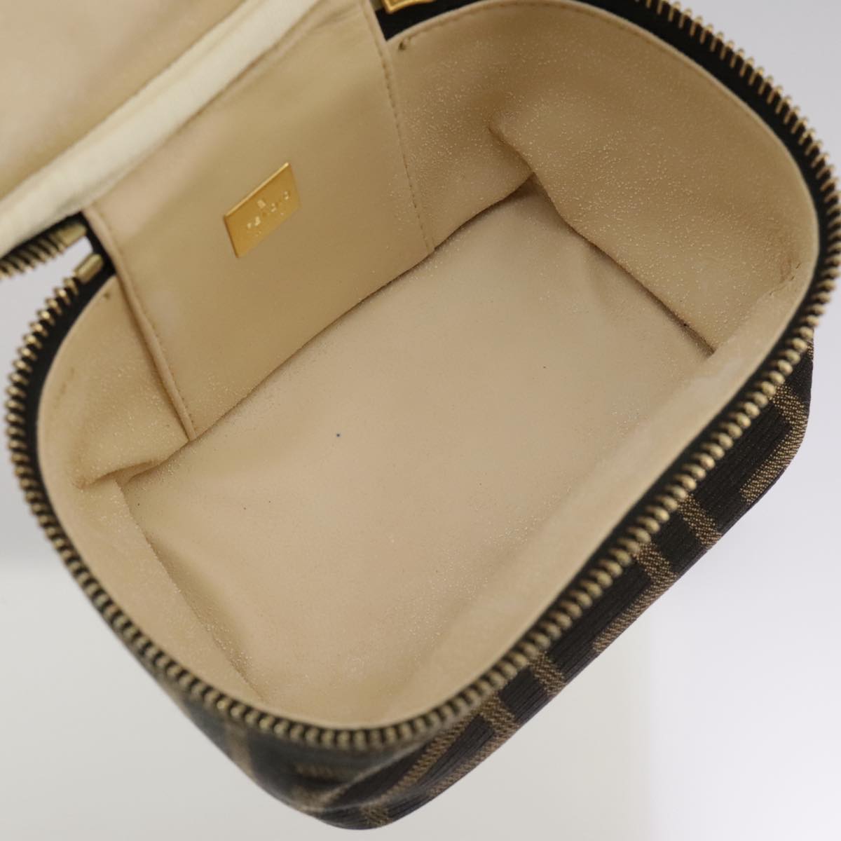 FENDI Zucca Canvas Vanity Pouch Brown Black fm4232