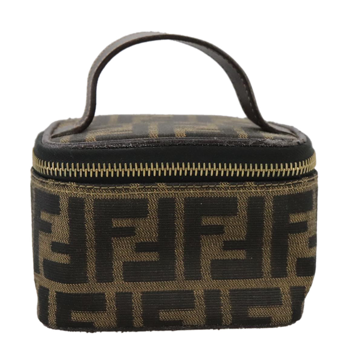 FENDI Zucca Canvas Vanity Pouch Brown Black fm4232