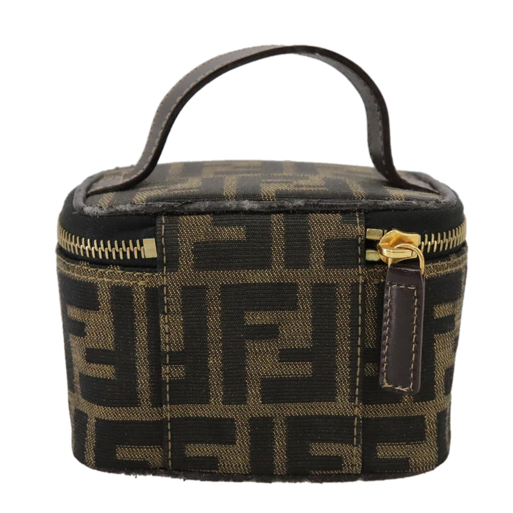 FENDI Zucca Canvas Vanity Pouch Brown Black fm4232