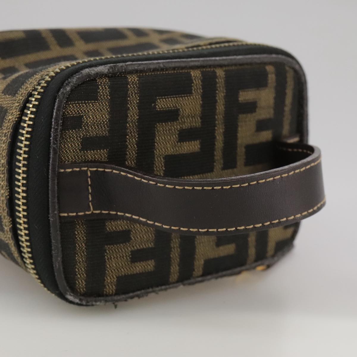 FENDI Zucca Canvas Vanity Pouch Brown Black fm4232