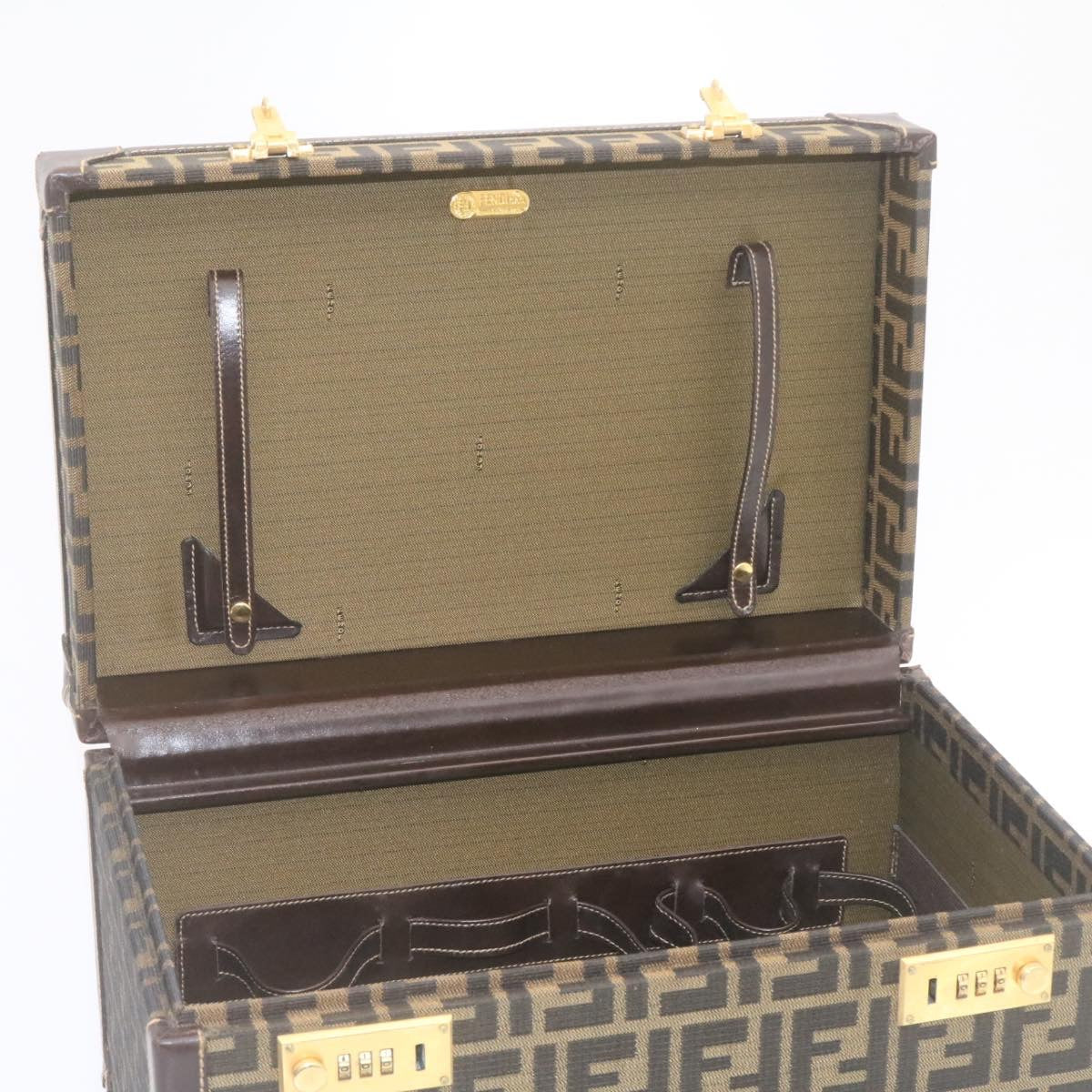 FENDI Zucca Canvas Vanity box Hand Bag Brown fm664A