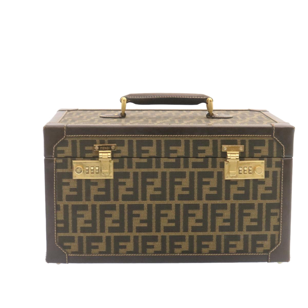 FENDI Zucca Canvas Vanity box Hand Bag Brown fm664A