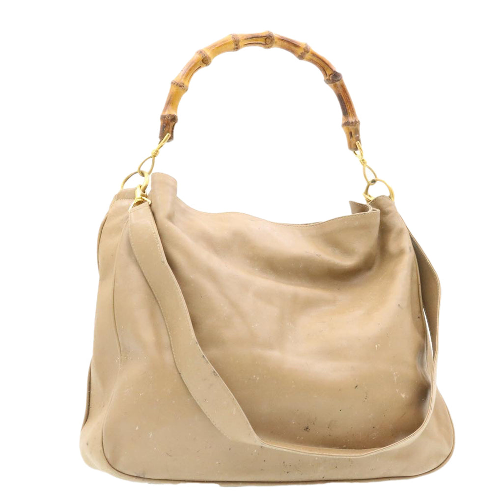 GUCCI Bamboo 2Way Shoulder Bag Hand Bag Leather Brown fm719