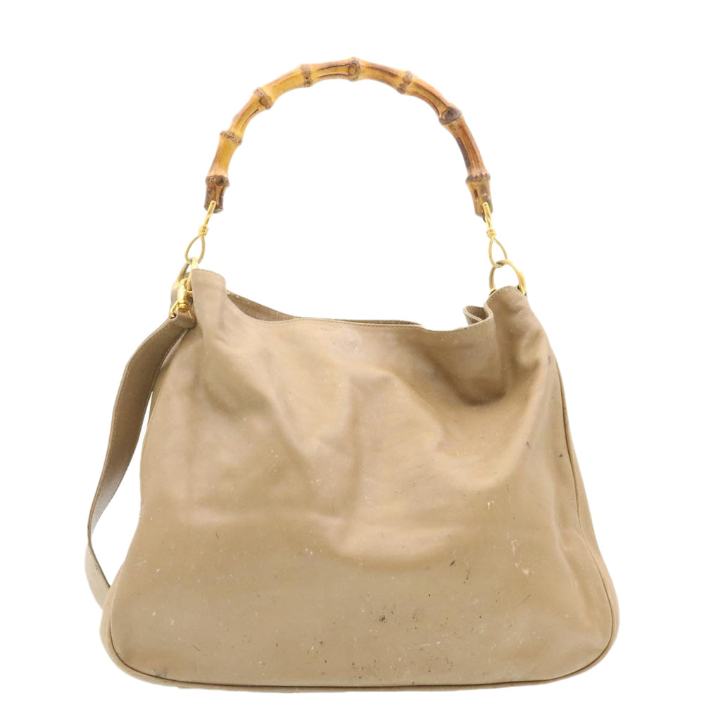 GUCCI Bamboo 2Way Shoulder Bag Hand Bag Leather Brown fm719