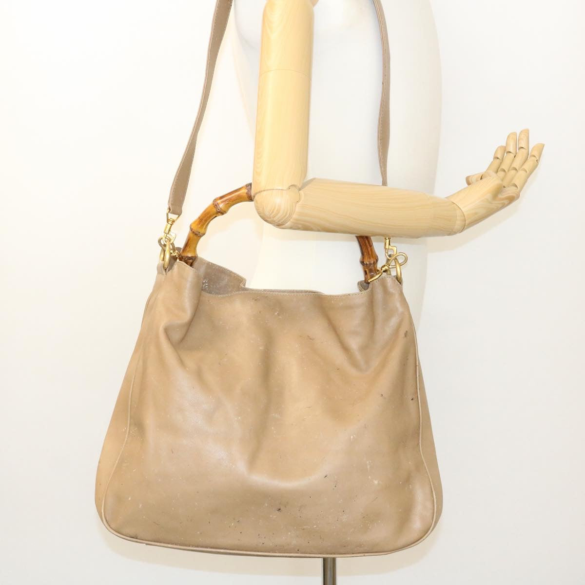 GUCCI Bamboo 2Way Shoulder Bag Hand Bag Leather Brown fm719