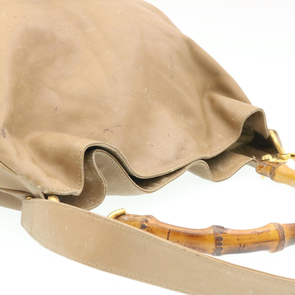 GUCCI Bamboo 2Way Shoulder Bag Hand Bag Leather Brown fm719