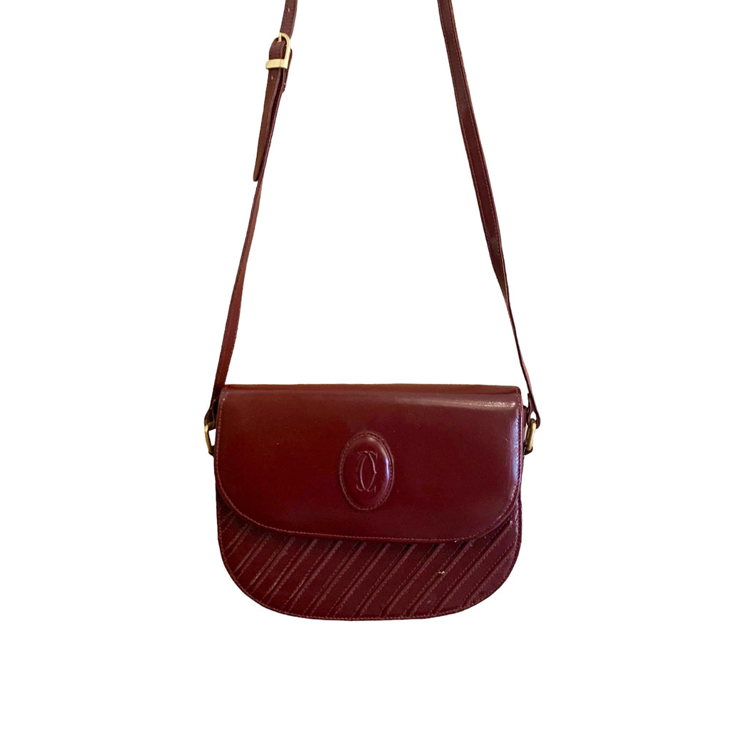 Vintage Cartier Cross Body Burgundy Leather Bag