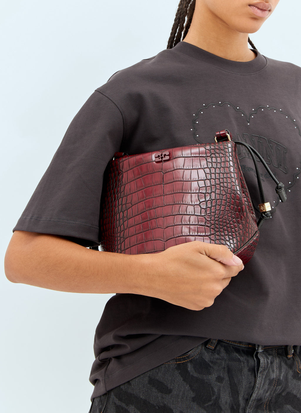 Ganni Women Bou Croc Embossed Bucket Bag