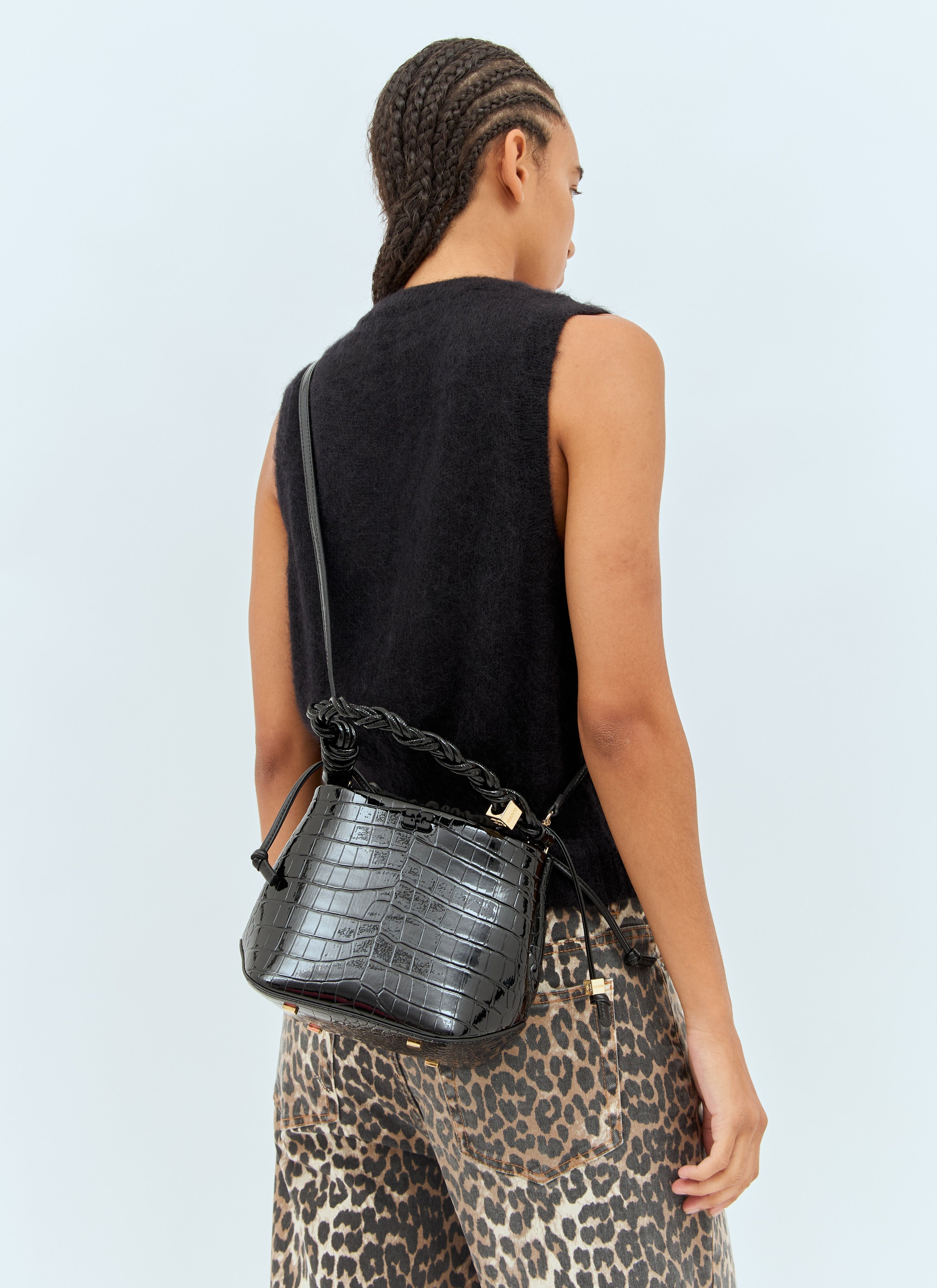 Ganni Women Bou Croc Embossed Bucket Bag