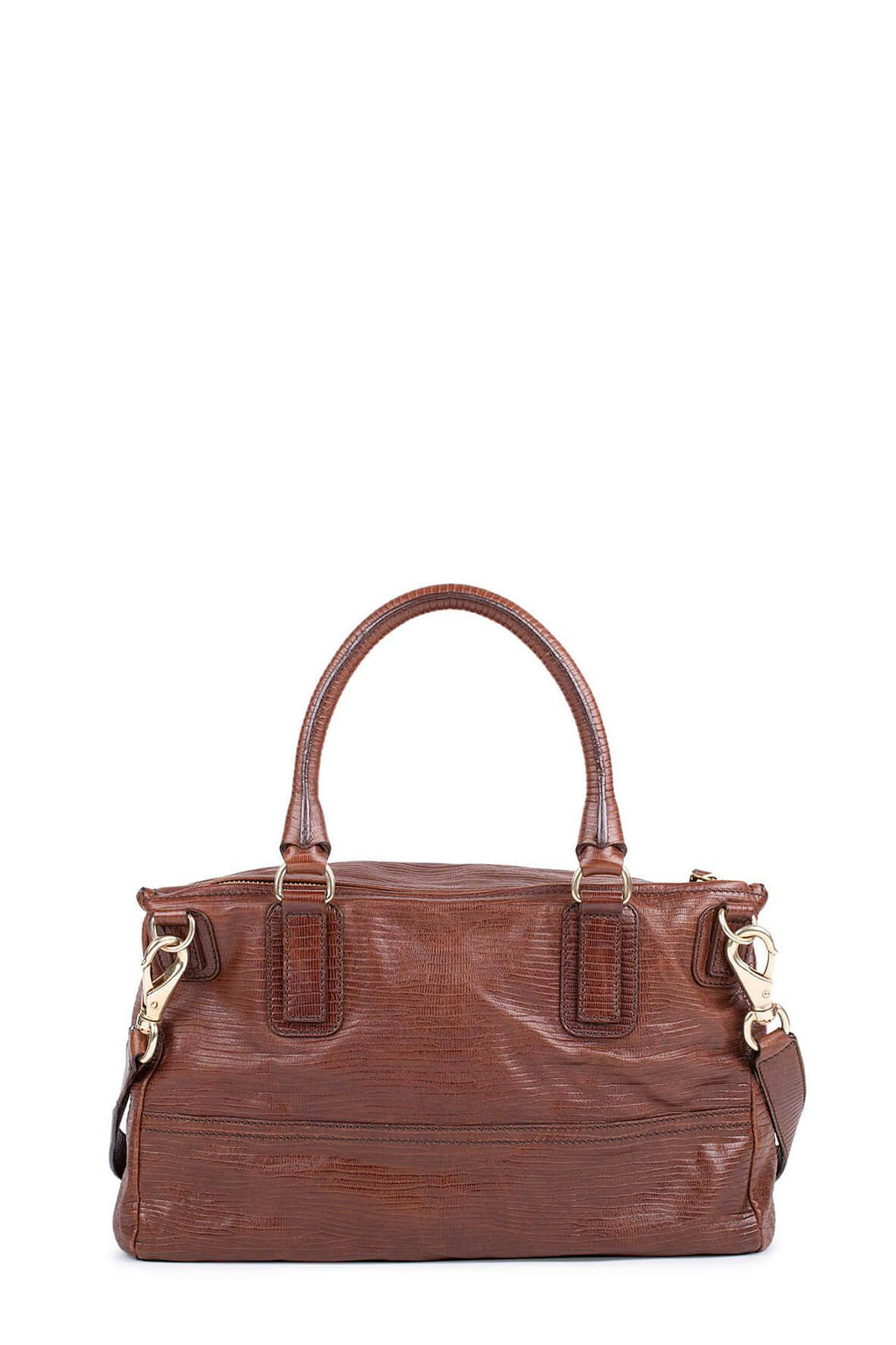 Embossed Pandora Satchel Brown Lizard