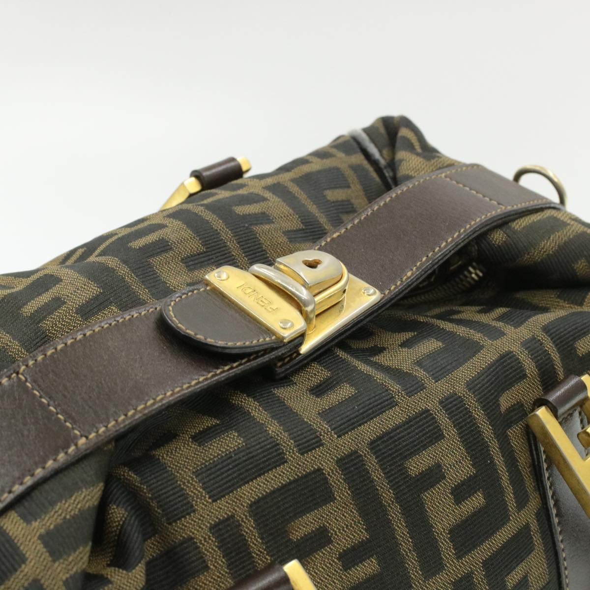 FENDI Zucca Canvas Hand Bag Black Brown am092g