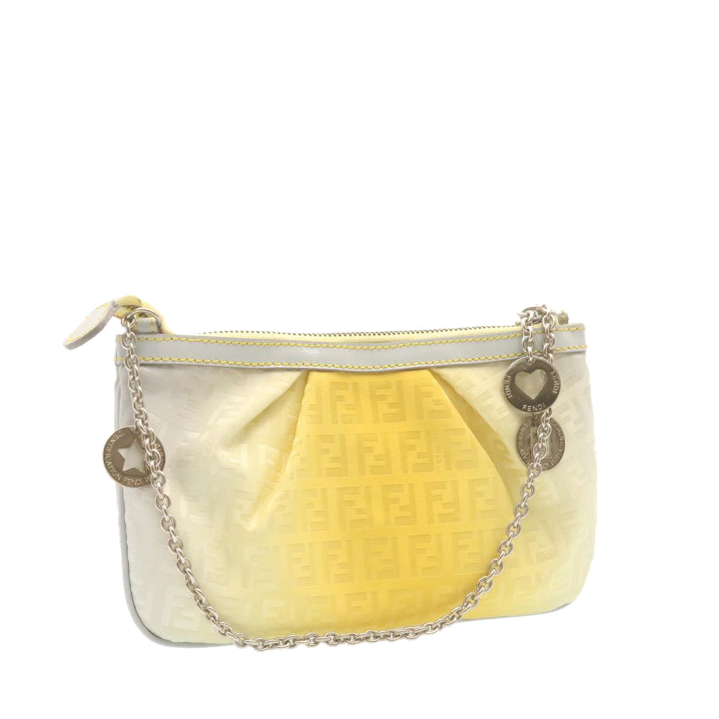 FENDI Zucchino Canvas Chain accessories Pouch Nylon Yellow am1038g