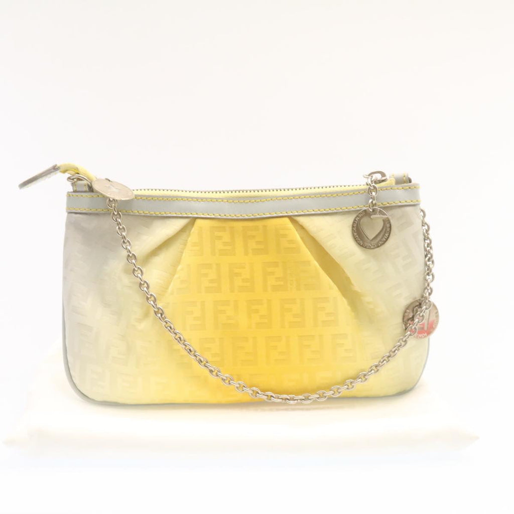 FENDI Zucchino Canvas Chain accessories Pouch Nylon Yellow am1038g