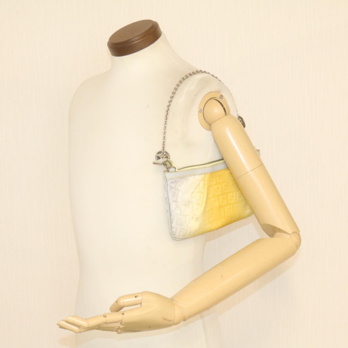 FENDI Zucchino Canvas Chain accessories Pouch Nylon Yellow am1038g