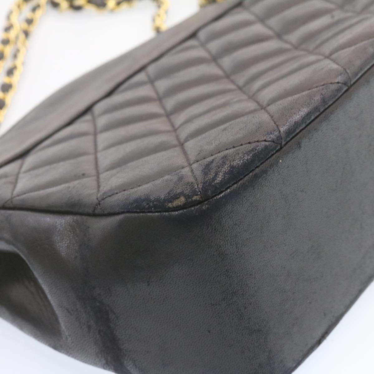CHANEL Lamb Skin Matelasse Chain Shoulder Bag Black CC am1201gA