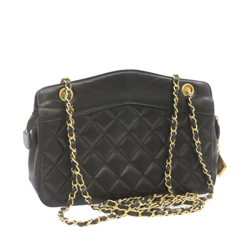 CHANEL Lamb Skin Matelasse Chain Shoulder Bag Black CC am1201gA