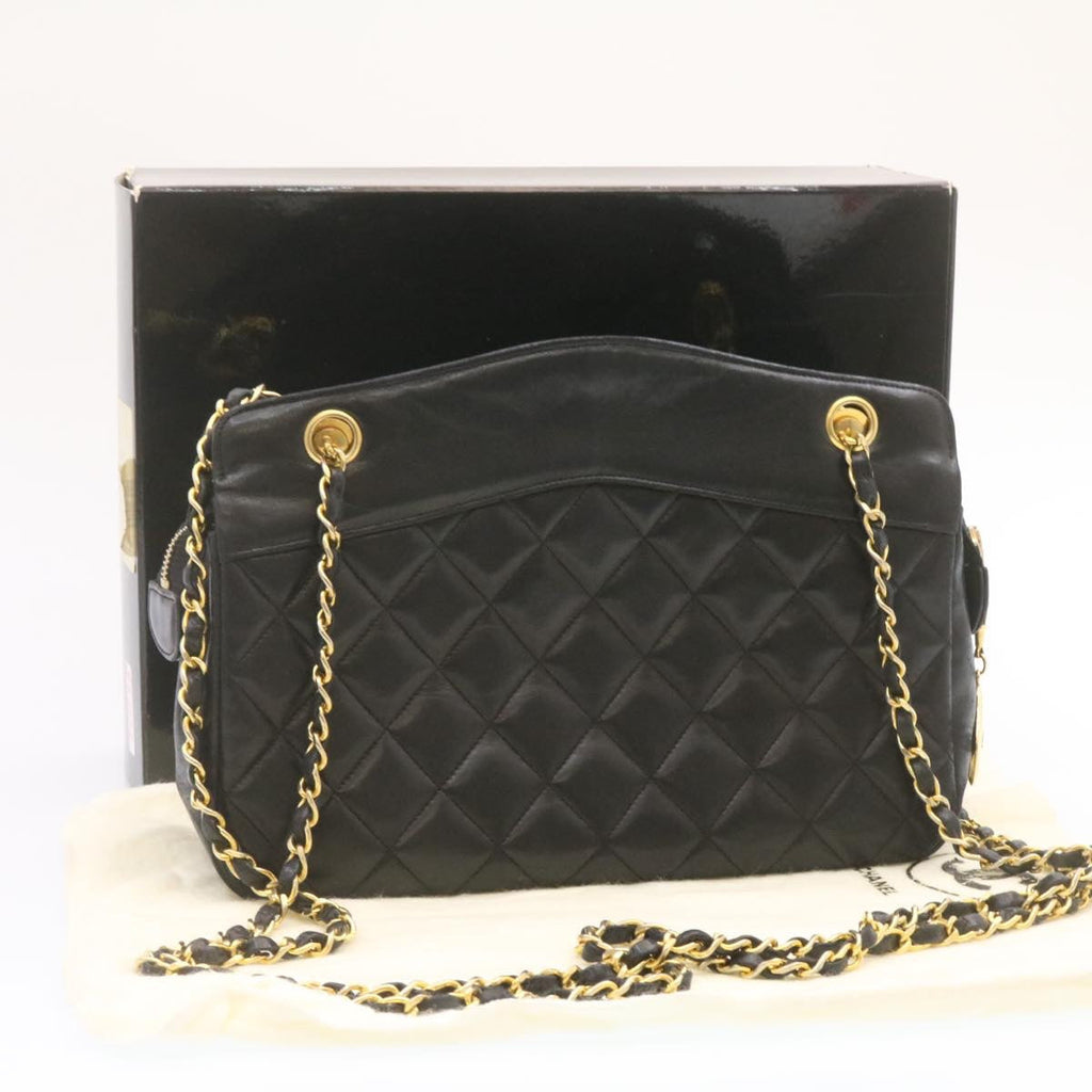 CHANEL Lamb Skin Matelasse Chain Shoulder Bag Black CC am1201gA