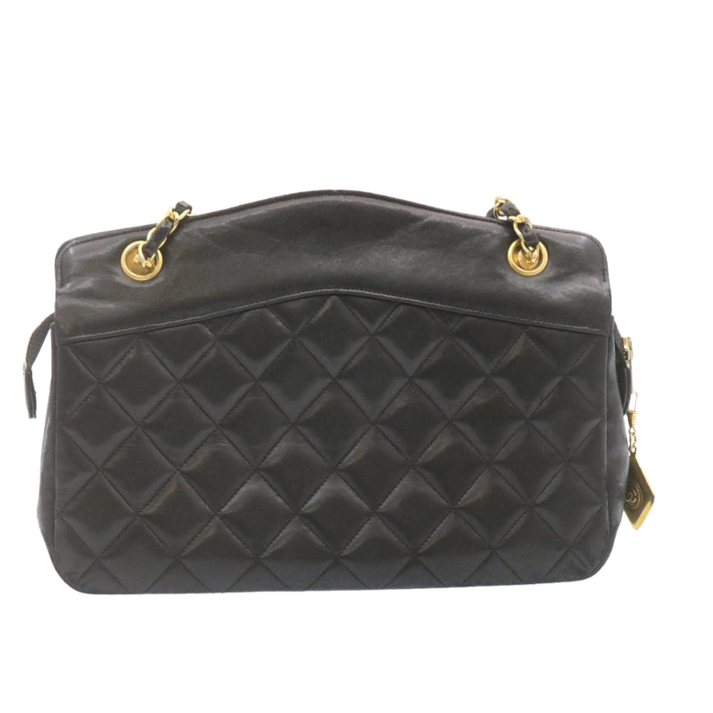 CHANEL Lamb Skin Matelasse Chain Shoulder Bag Black CC am1201gA
