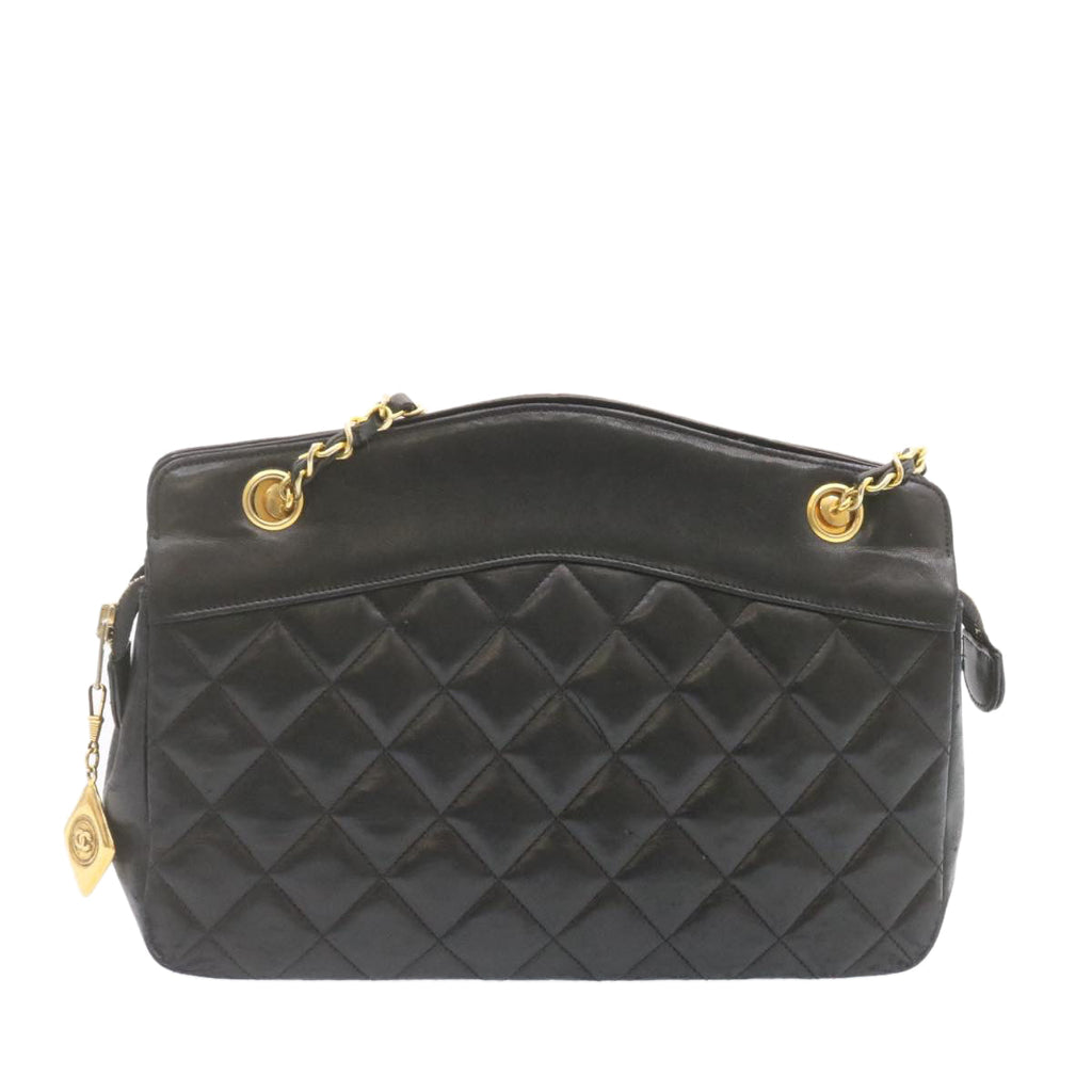 CHANEL Lamb Skin Matelasse Chain Shoulder Bag Black CC am1201gA