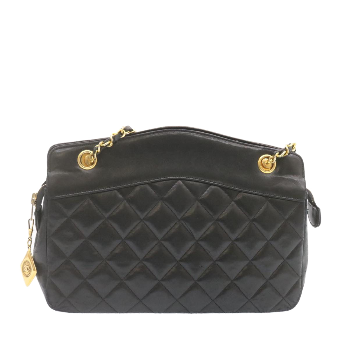 CHANEL Lamb Skin Matelasse Chain Shoulder Bag Black CC am1201gA