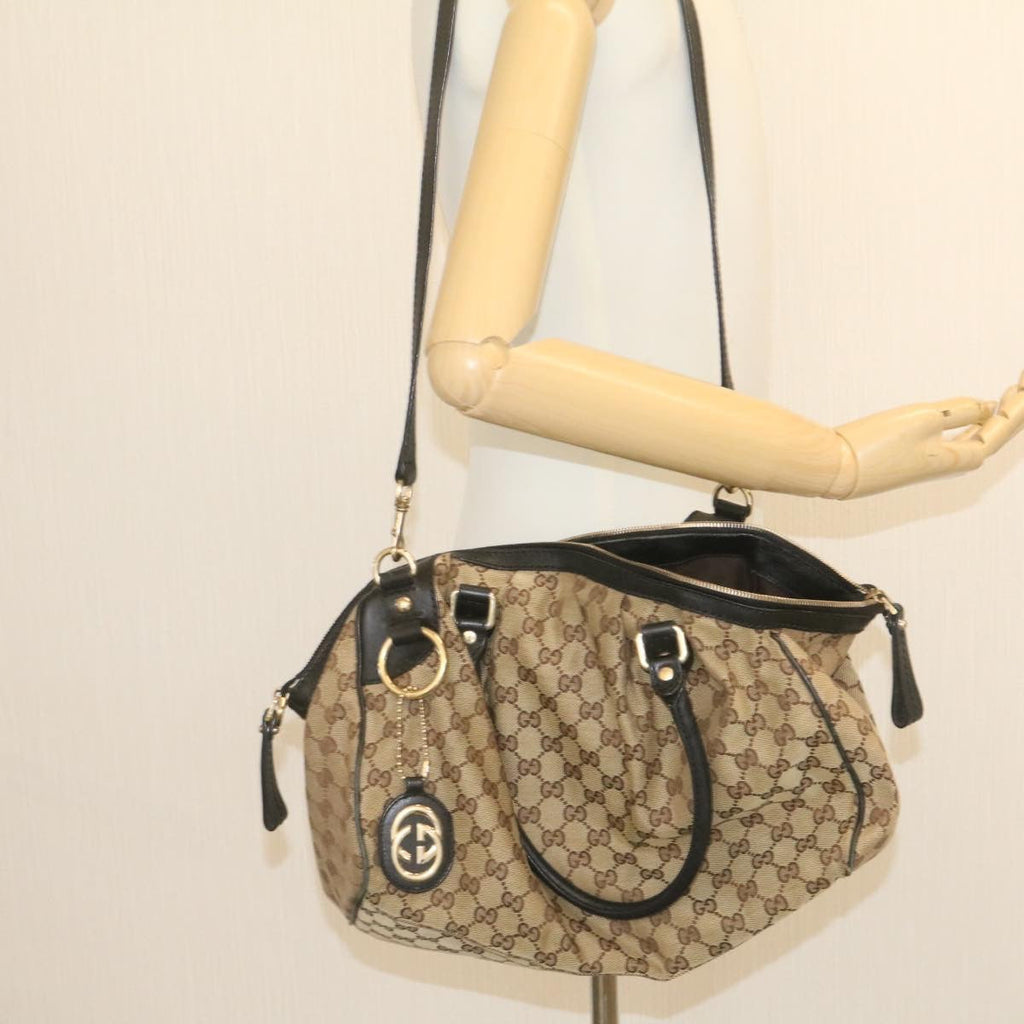 GUCCI GG Canvas Tote Bag 2way Beige Black am1226g