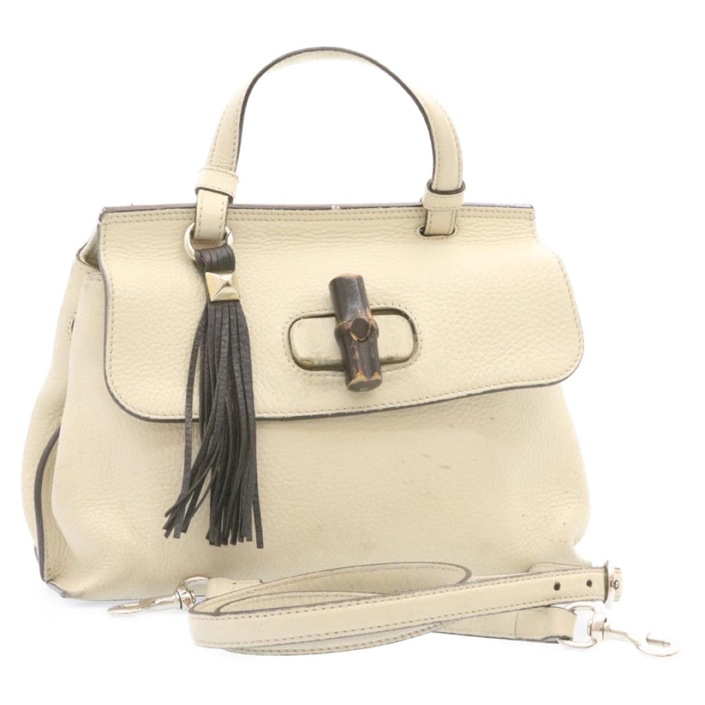GUCCI Bamboo Turn Lock 2Way Hand Bag White am1235g