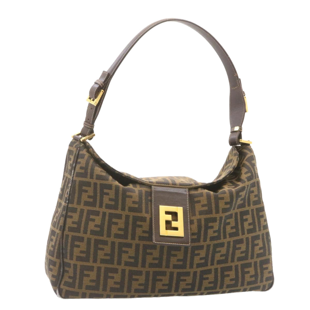 FENDI Zucca Canvas Shoulder Bag Black Brown am1243g
