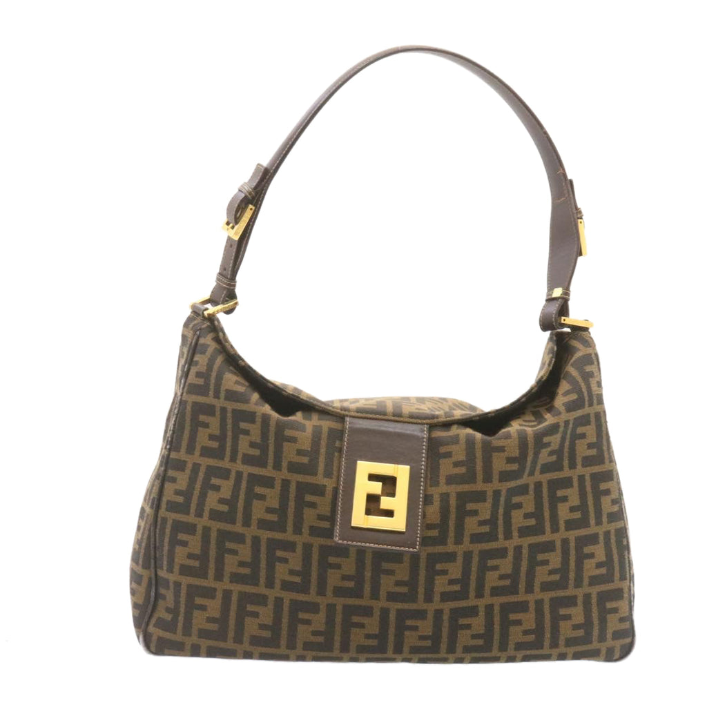 FENDI Zucca Canvas Shoulder Bag Black Brown am1243g