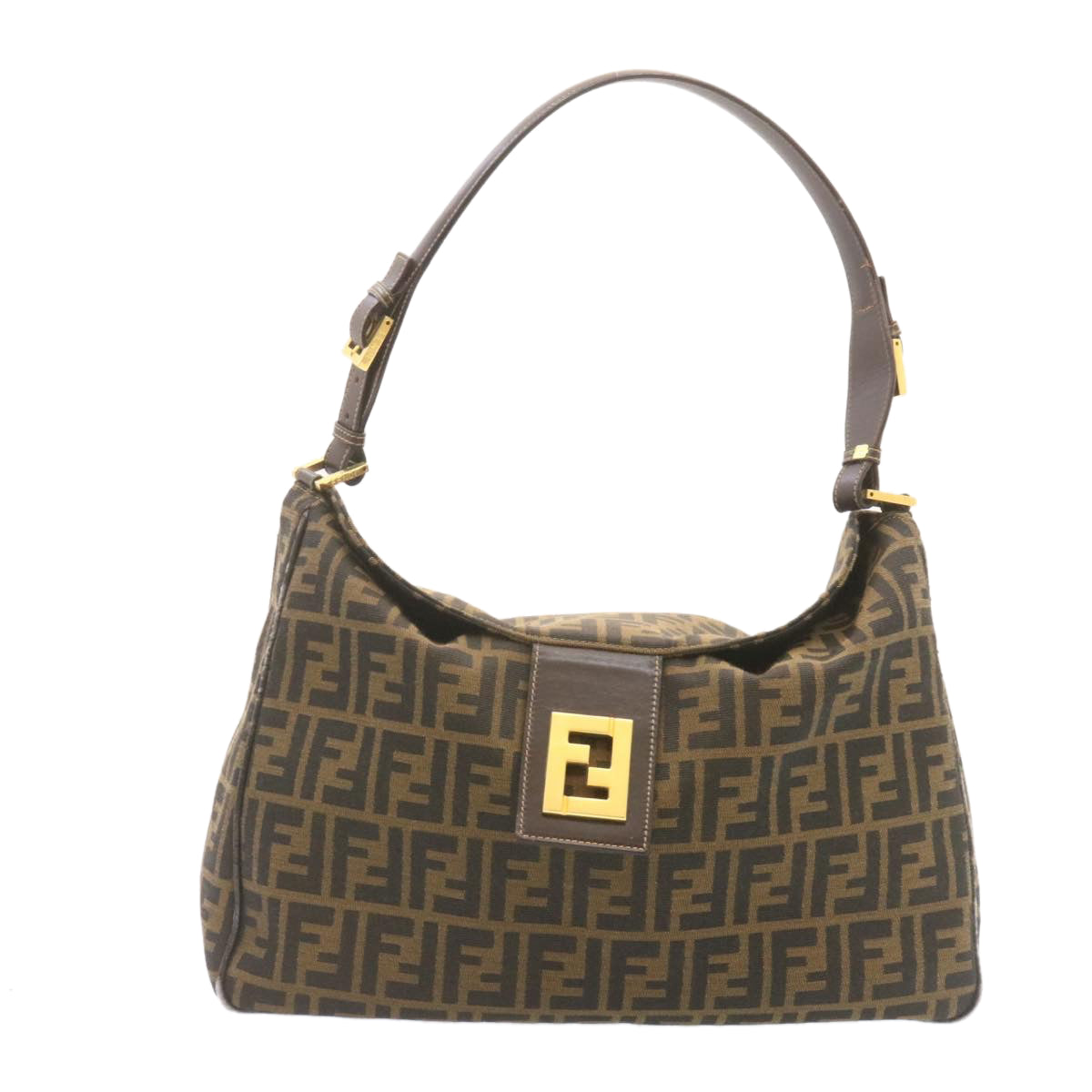 FENDI Zucca Canvas Shoulder Bag Black Brown am1243g