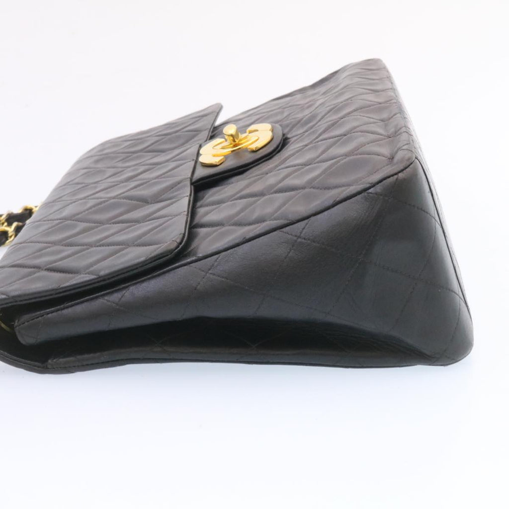CHANEL Big Matelasse Flap Chain Shoulder Bag Lamb Skin Black Gold am1276gA