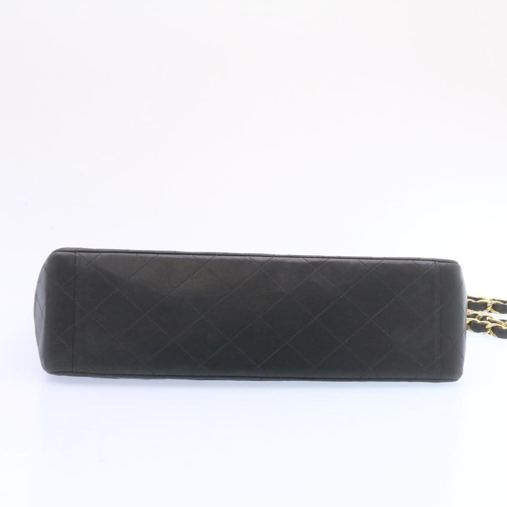 CHANEL Big Matelasse Flap Chain Shoulder Bag Lamb Skin Black Gold am1276gA