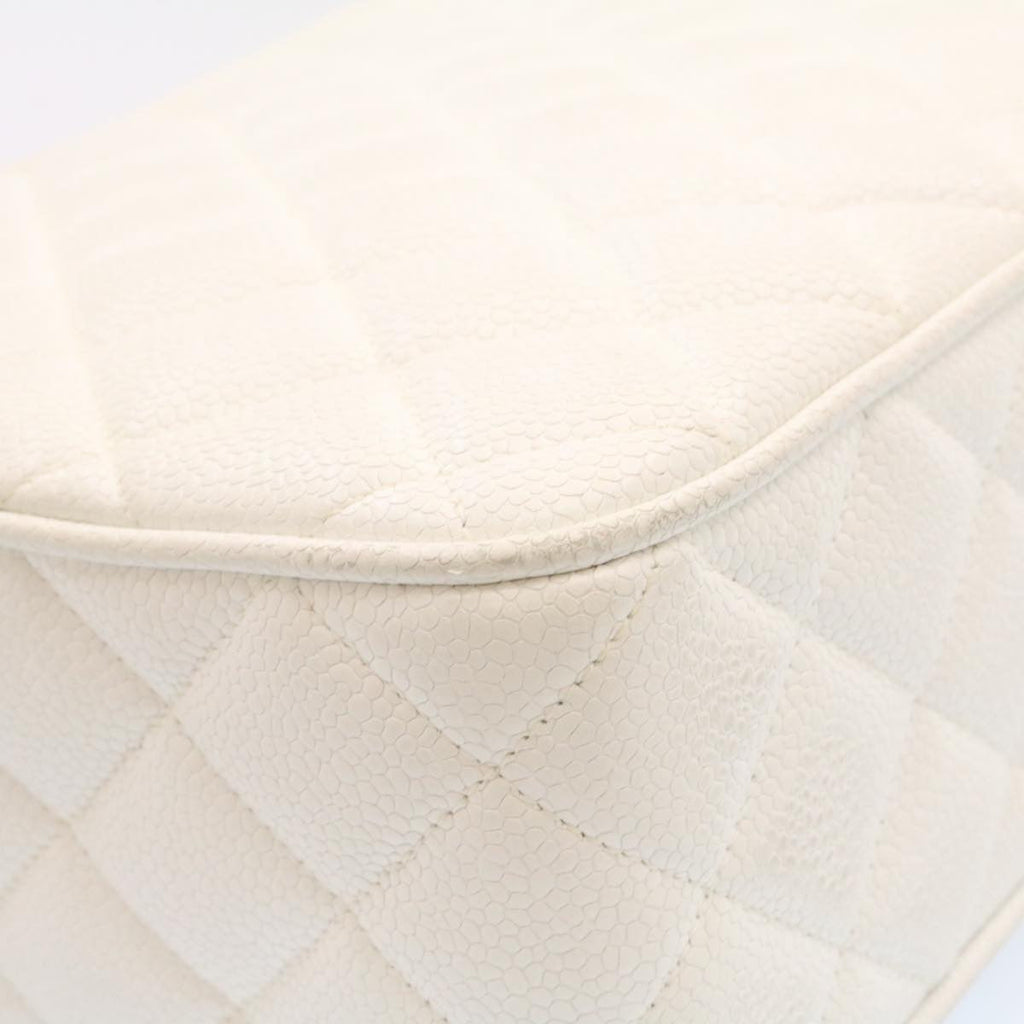 CHANEL Matelasse Chain Shoulder Bag Caviar Skin Gold White CC am1370gA