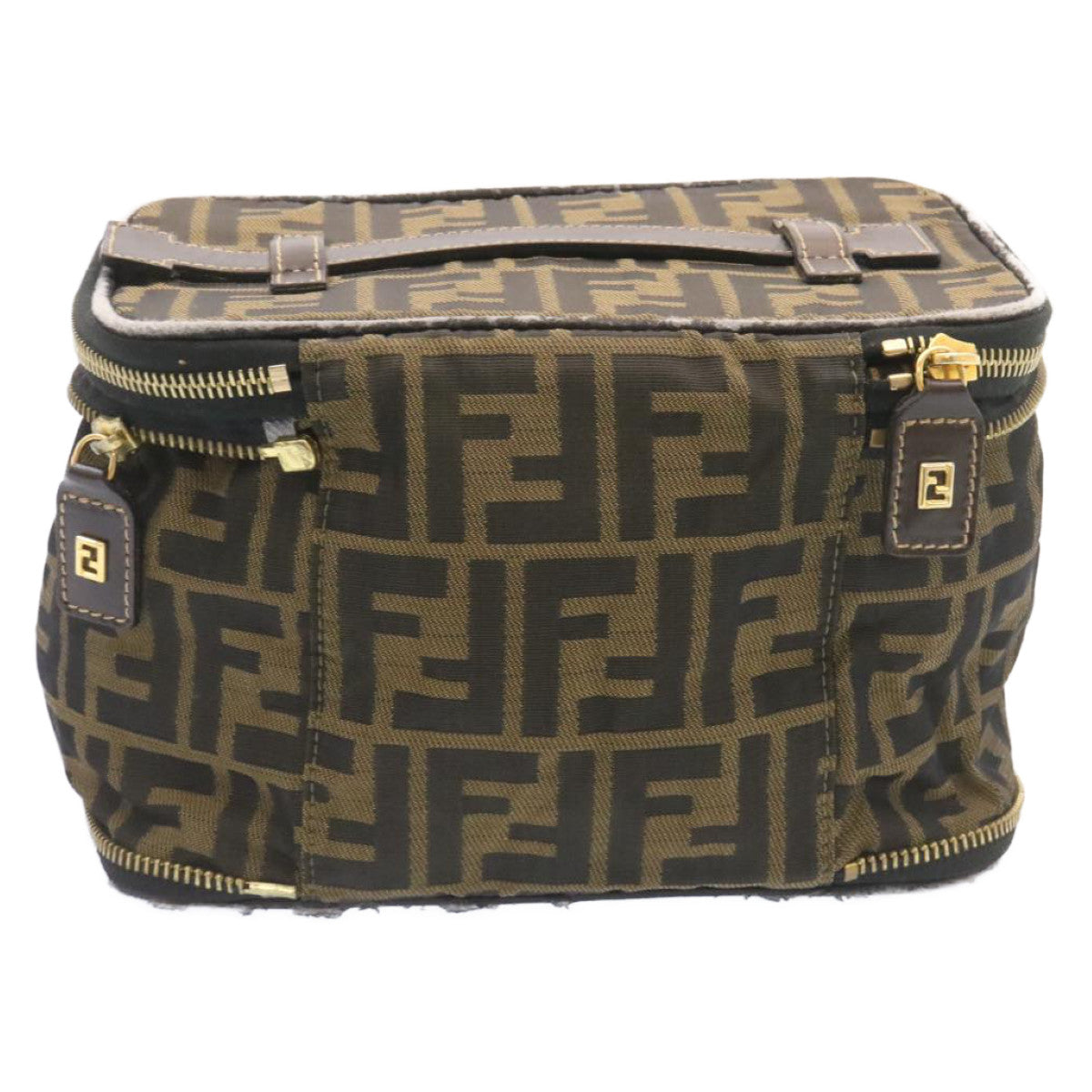 FENDI Zucca Canvas Vanity Cosmetics Pouch Brown Black am1599g