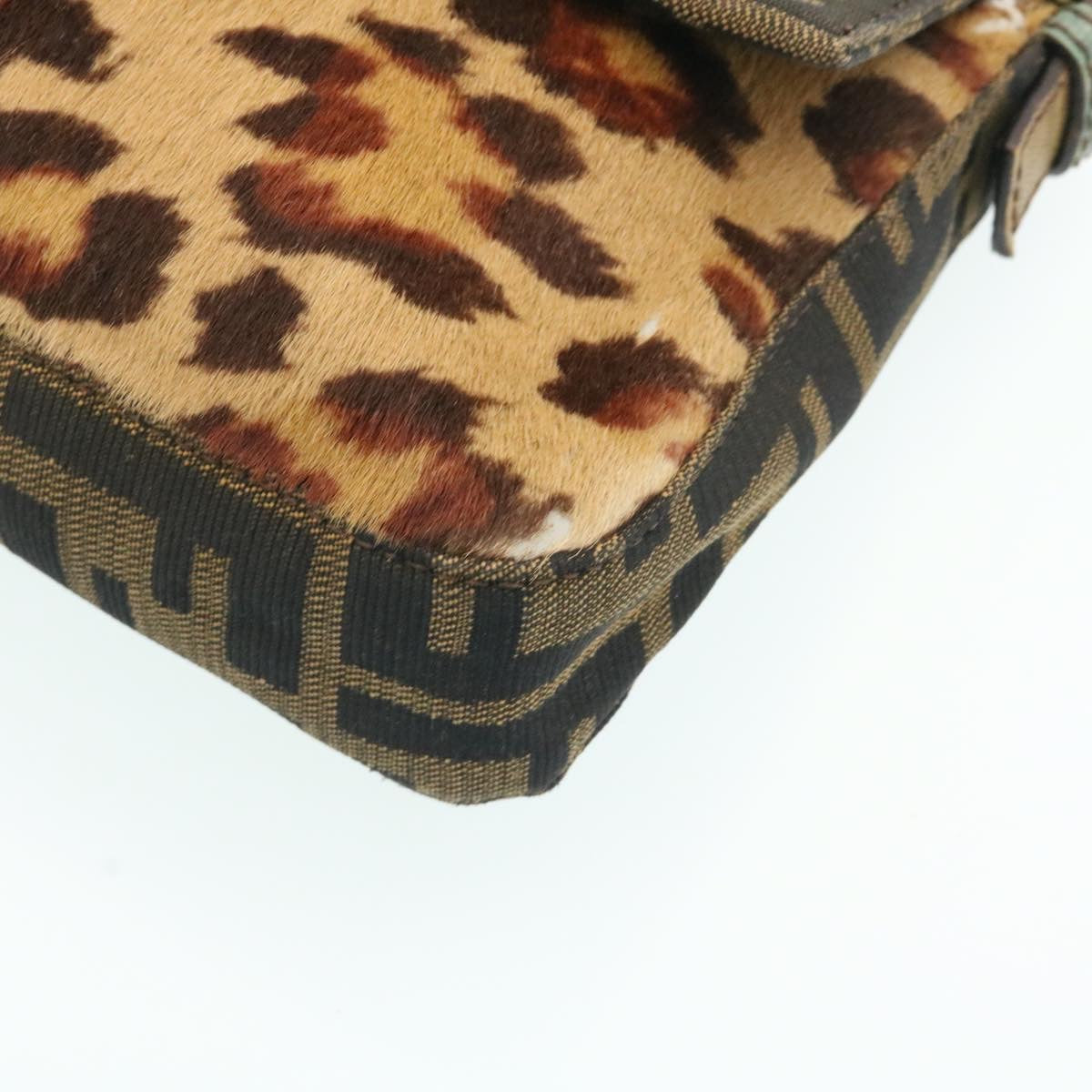 FENDI Zucca Canvas Leopard Mamma Baguette Shoulder Bag Brown Black am1632gA